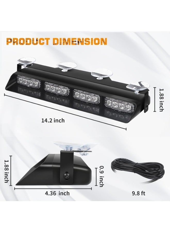 LAMAY Dash Strobe Lights Safety Flashing Warning Hazard Interior Front/Rear Windshield Deck Split Light Bar w/Suction Cups (Amber White) - Image 2